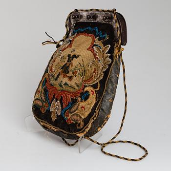 An embroidered hunting bag, 19th Century.