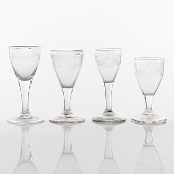 A set of 13n glasses, circa 1800.