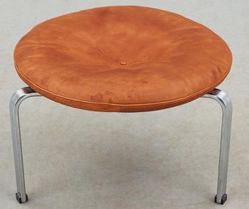 A Poul Kjaerholm steel and brown leather "PK-33" stool, E Kold Christensen, Denmark, maker's mark in the steel.