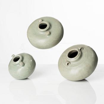 A group of three celadon glazed pots for the South East Asian market, 15/16th Century.