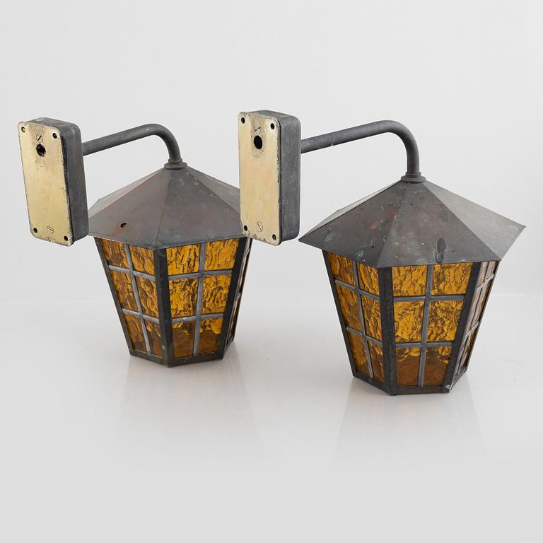 Outdoor lighting, three lamps, likely 1970s.