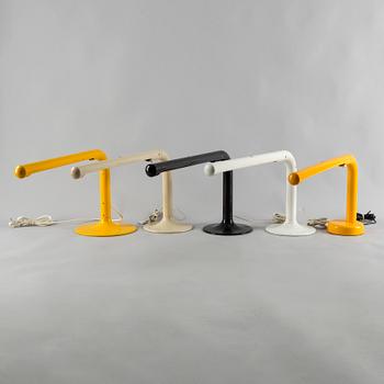 A set of five "Tube" lamps, designed by Anders Pehrson for Ateljé Lyktan in Åhus, launched 1973.