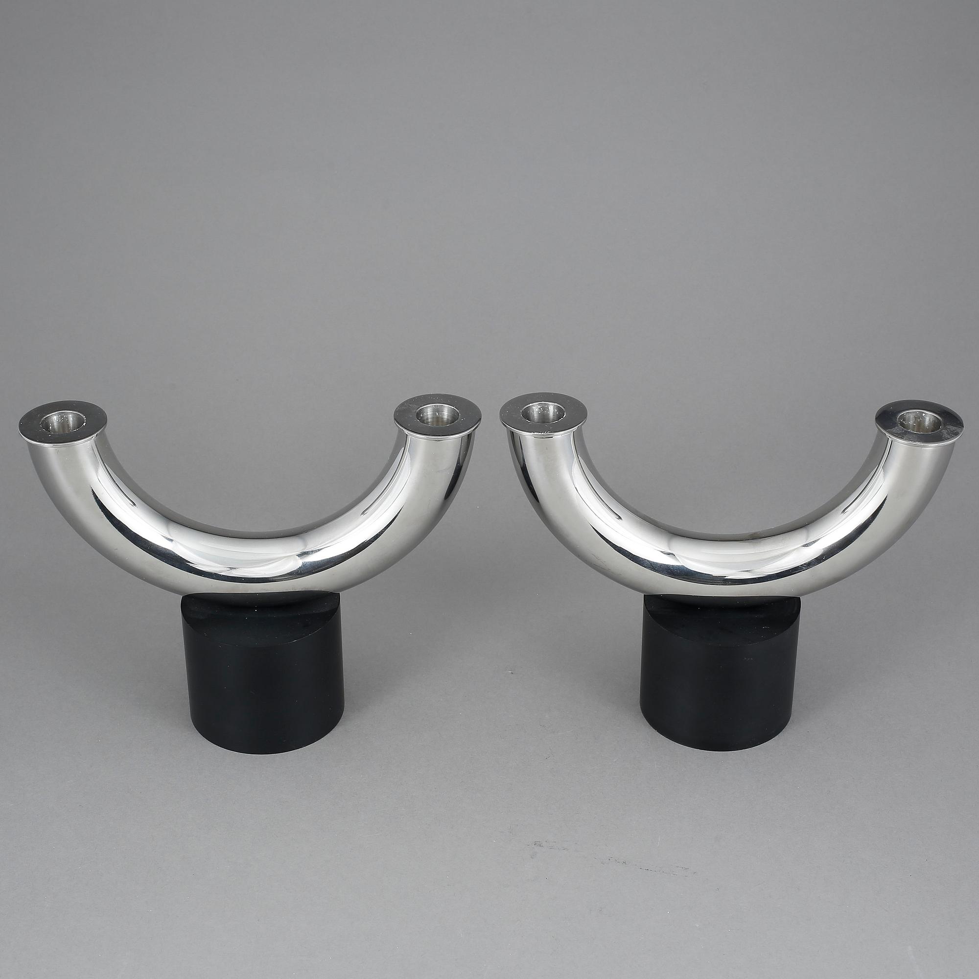 LJUSSTAKAR, ett par, stål, Georg Jensen, Danmark.
