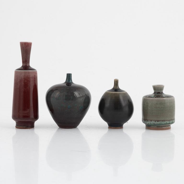 Berndt Friberg, a set of four stoneware miniature vases, Gustavsbergs studio, including 1969.