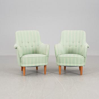 FÅTÖLJER, ett par, "Samsas", Carl Malmsten, brickmärkt; OH Sjögren Tranås.