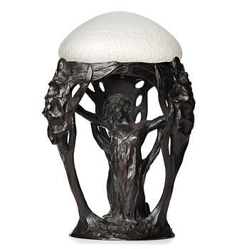 290. Alice Nordin, a brown patinated bronze Art Nouveau table lamp by Herman Bergman, Stockholm 1912.