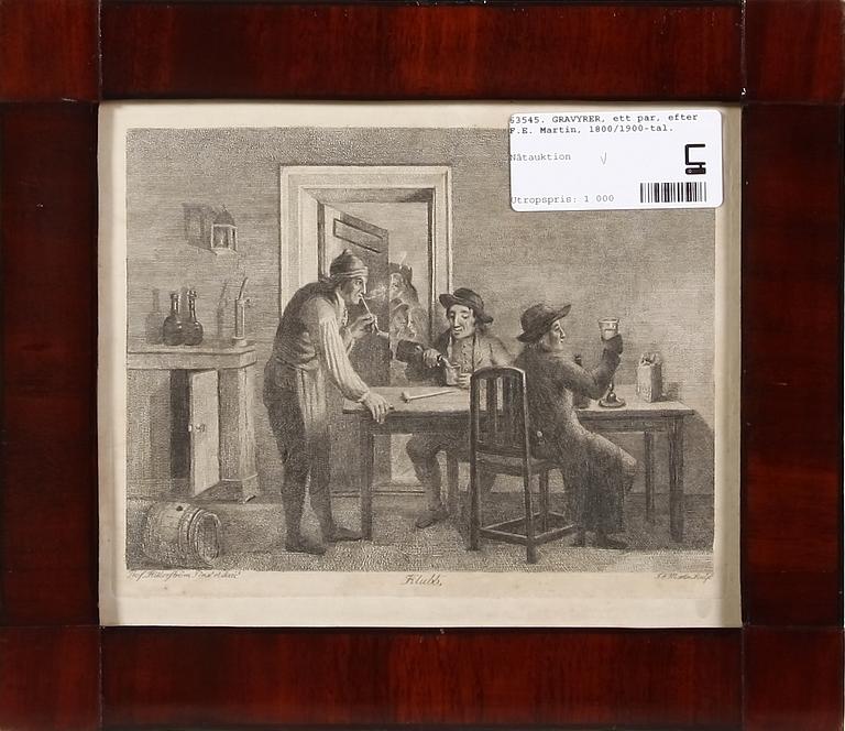 GRAVYRER, ett par, efter J.E. Martin, 1800/1900-tal.