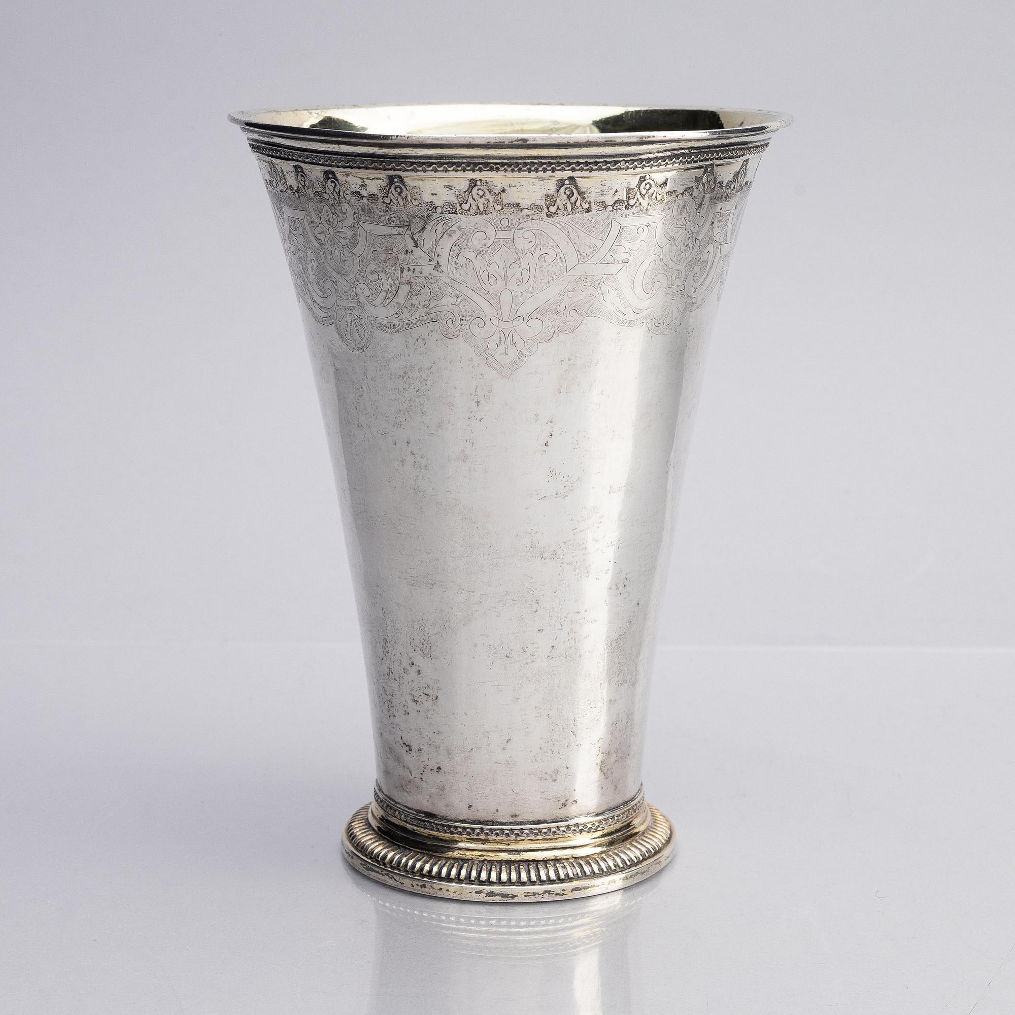 A Sqwedish 18th century parcel-gilt silver beaker, mark of Henrik Jakob Losch, Stockholm 1749.