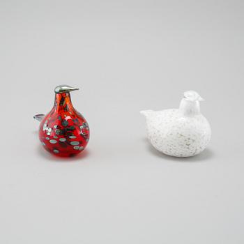 FÅGLAR, 2 st, glas, Oiva Toikka, Nuutajärvi, Iittala, 1900-talets andra hälft,