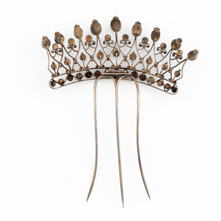 Hair comb silver and turquoise, ca 1870's.