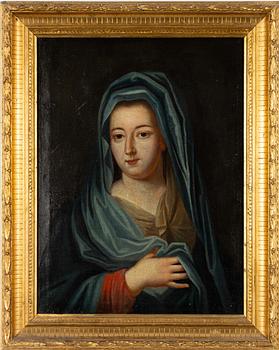 Unknown artist, 18th century, Portrait of a lady with a blue veil.