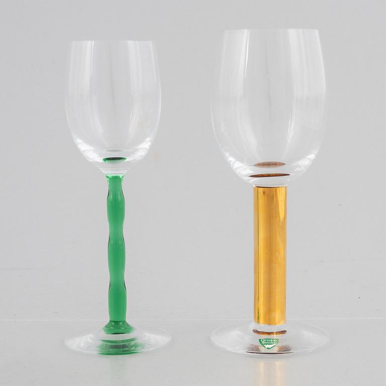 Gunnar Cyrén, seven "Nobel" red wine glasses and eleven white wine glasses, Orrefors, Sweden.