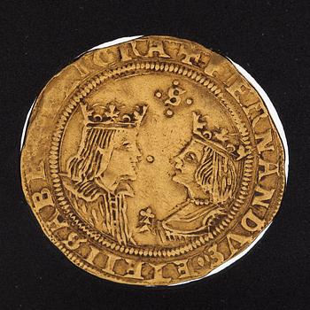 Coin, 2 ducats, Ferdinand V and Isabella I, gold 99%.