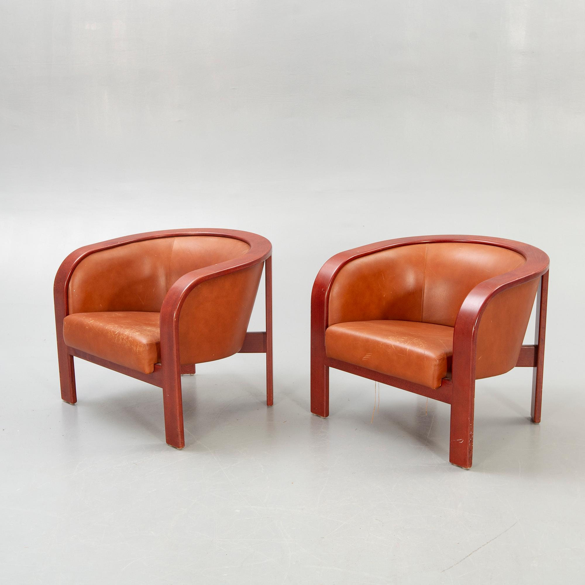 Armchairs, 2 pcs, 'Barbro', leather, by Björn Hultén for Gärsnäs, second half of the 20th century.