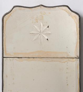 A pair of Gustavian engraved glass one-branch girandole mirrors by N. Meunier (master in Stockholm 1754-97).