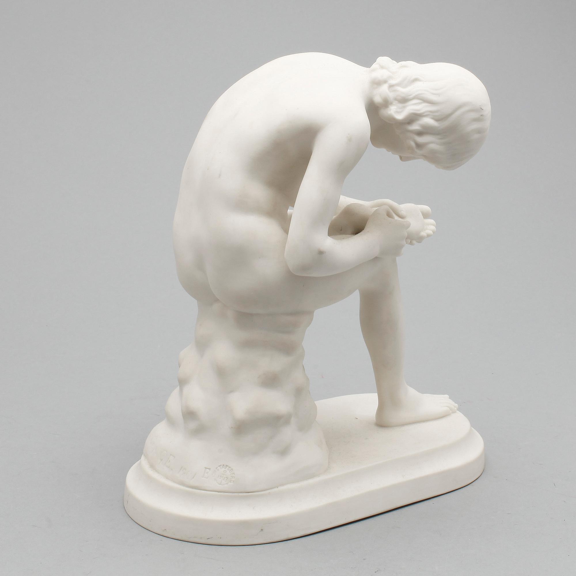 SKULPTUR, "Stickan", parian, Gustavsberg, signerad G E.