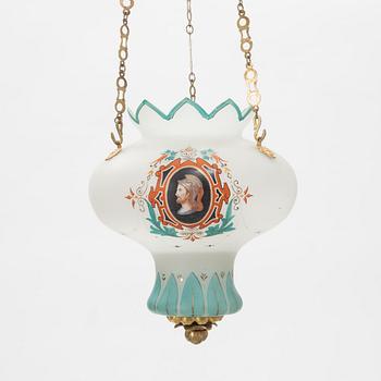 Hanging lamp, painted glass, late Empire, mid-19th century.