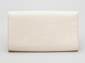 A white leather clutch by Yves Saint Laurent.