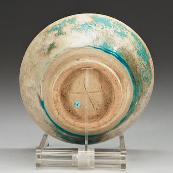 BOWL, pottery. Turquoise glaze. Persia 13th century, probably Kashan.