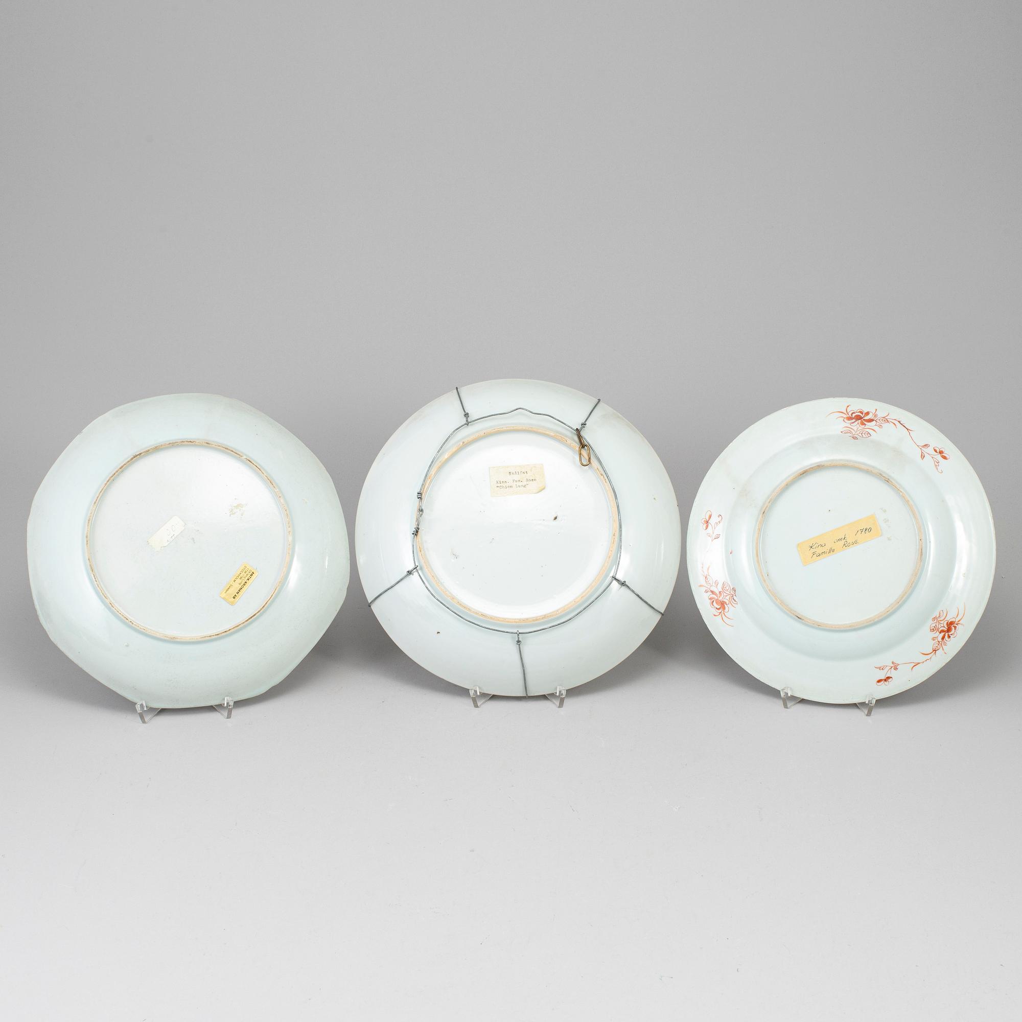 Three famille rose dishes, Qing dynasty, Qianlong (1736-95).