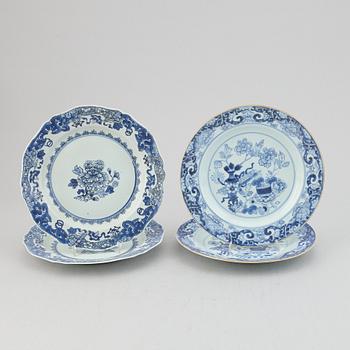 Four blue and white dinner plates, Qing dynasty, Qianlong (1736-95).