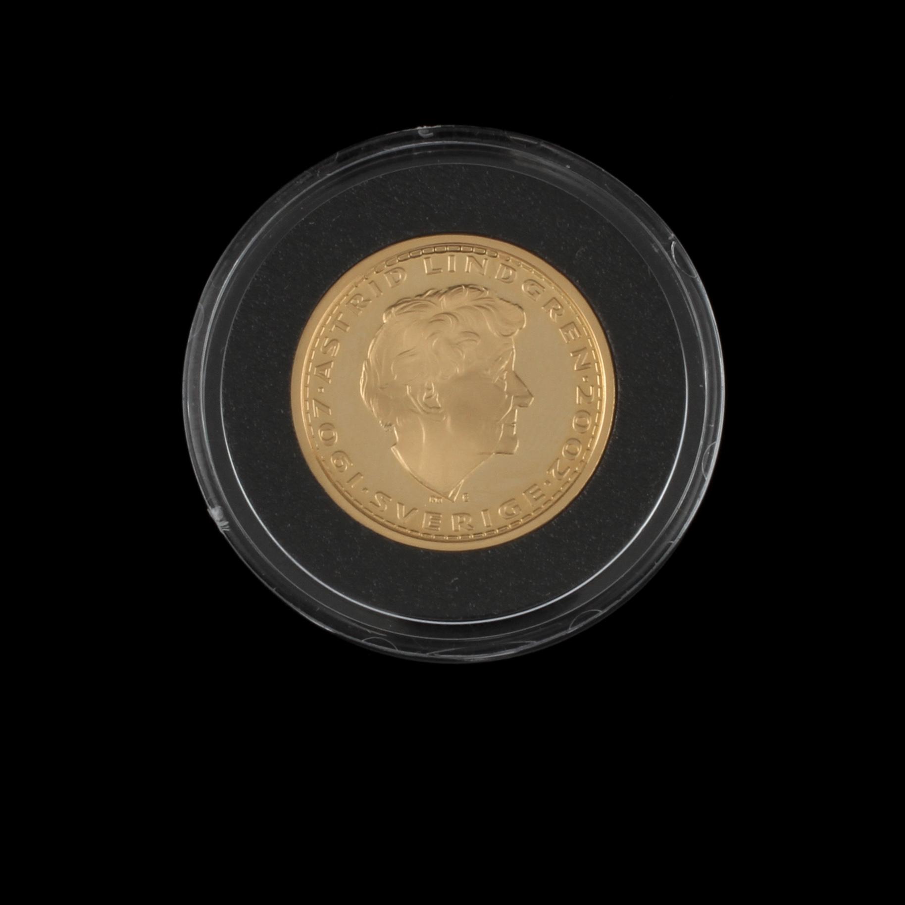 MYNT, 24 k guld, "Bröderna lejonhjärta 1973", vikt ca 9 g.