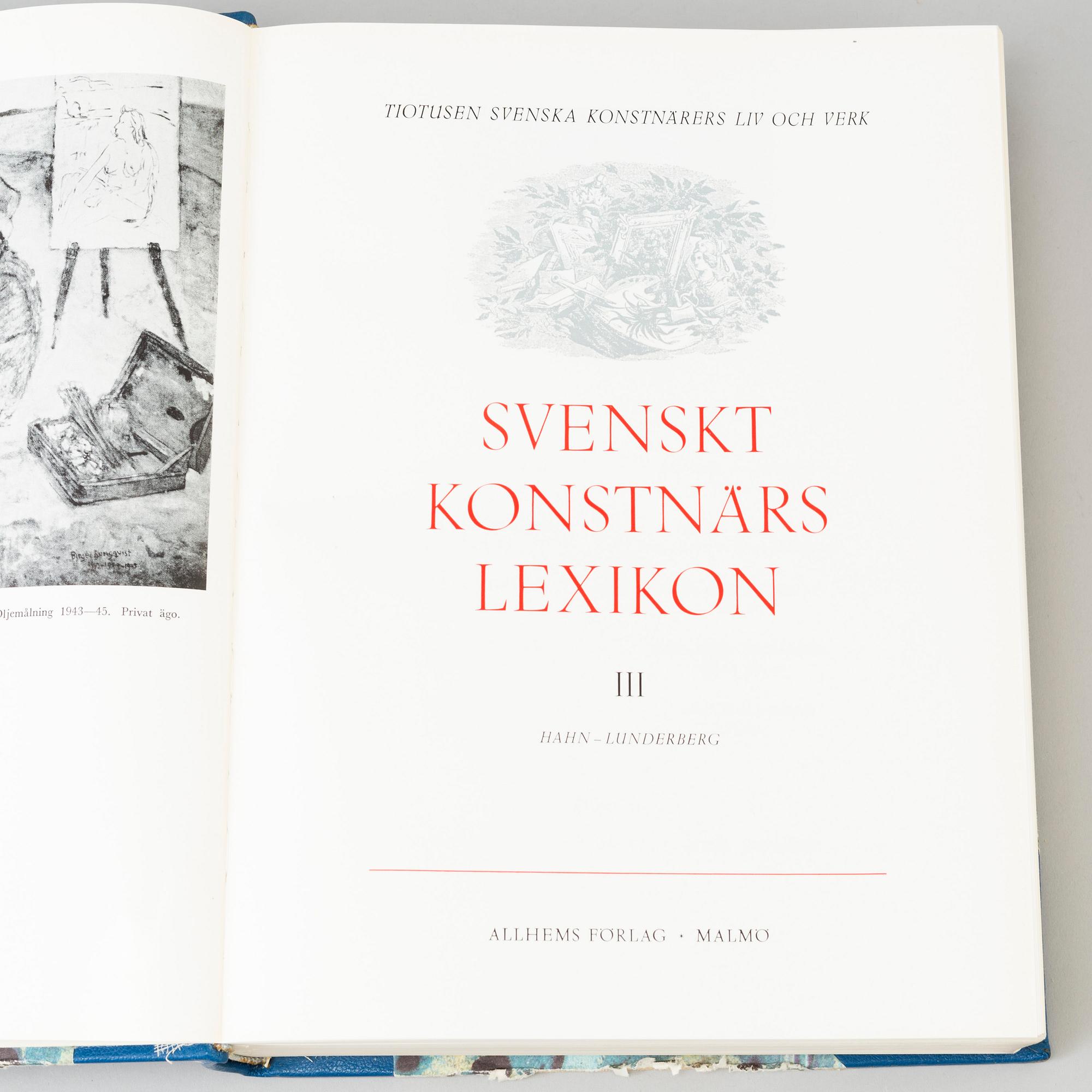 BÖCKER: Svenskt Konstnärslexikon, Allhems förlag, Malmö. Fem volymer.