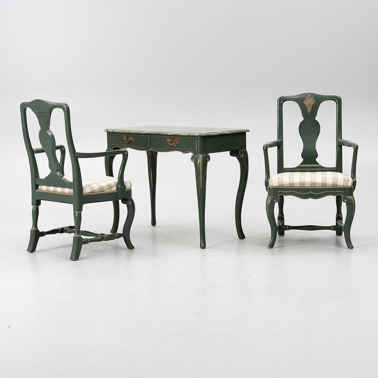 Serving table, as well as armchairs, a pair, Nordiska Kompaniet, 1928.