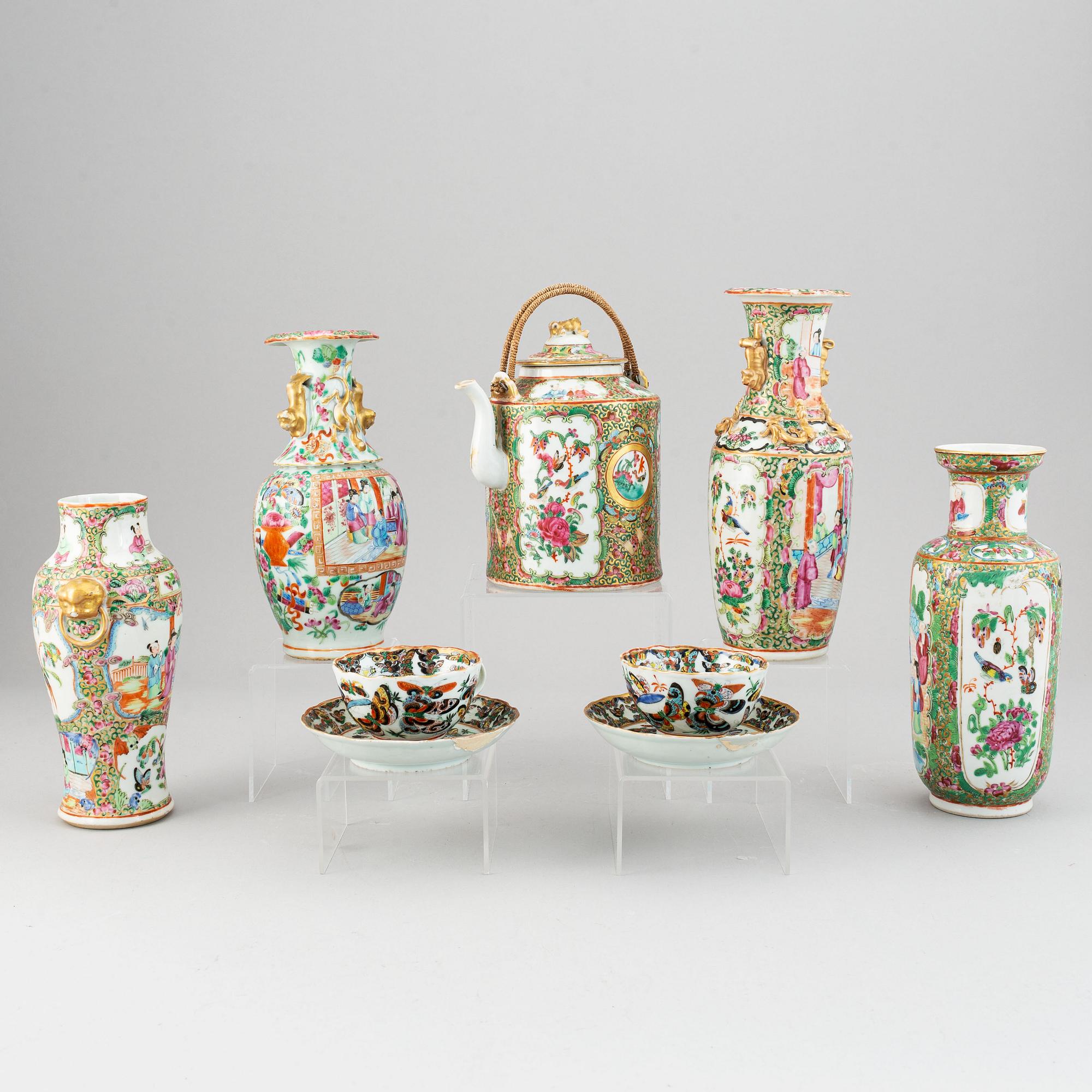 Parti, sju delar, porslin. Qingdynastin, Kanton, 1800-tal.