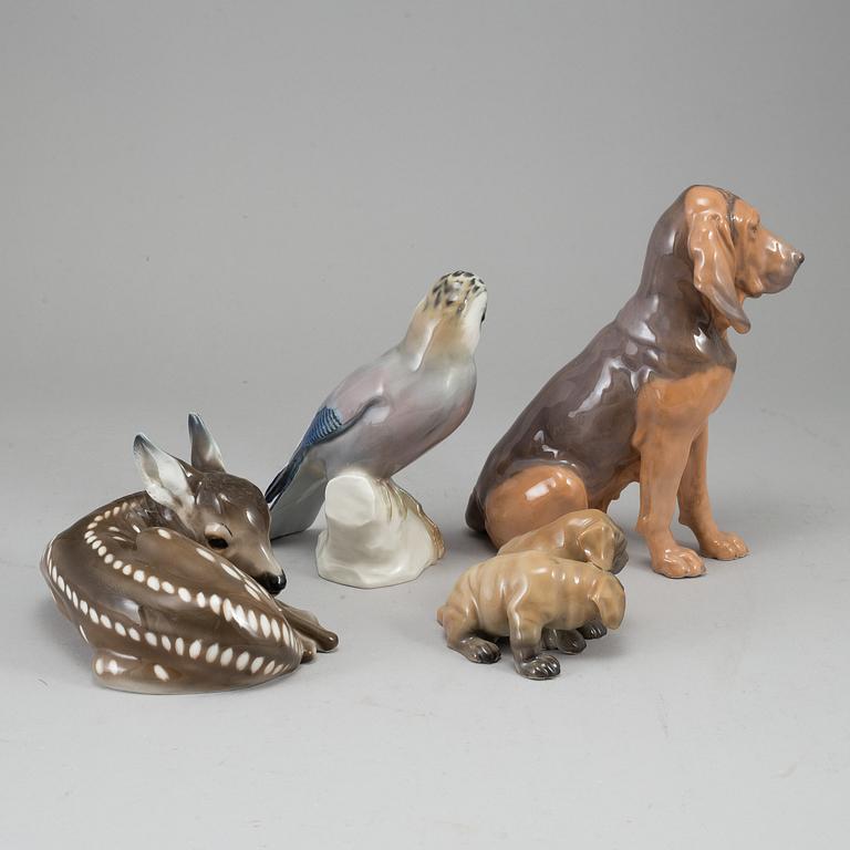 A group of four porcelain figurines of animals, incl. Royal Copenhagen and Rörstrand.