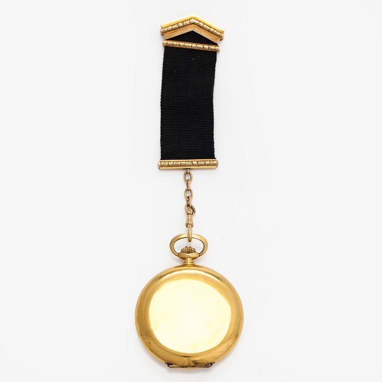 Eterna, pocket watch, savonette, 50 mm, 18K gold, chain 14K.