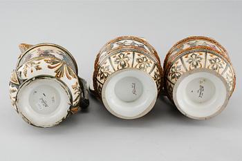 Three majolica jugs from Rörstrand, around the year 1900.
