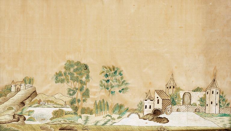 BRODERAD TAVLA, siden. Sverige omkring år 1800.