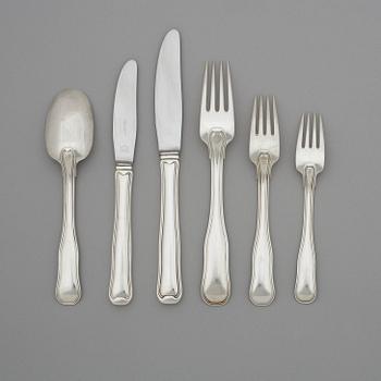 Harald Nielsen, bestickuppsättning, 64 delar "Dobbelriflet/Old Danish", Firma Georg Jensen, Köpenhamn 1944-77, sterling,