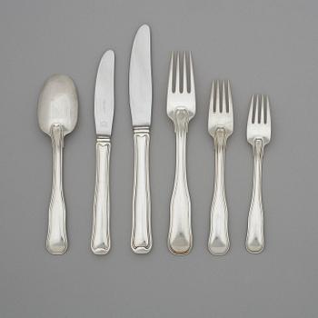 Harald Nielsen, a 64 pcs set of sterling and steel 'Old Danish' flatware, Georg Jensen, Denmark 1945-77.