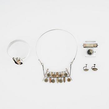 228. Inga-Britt "Ibe" Dahlquist, a sterling silver necklace, brooch (Olof Barve), earrings and a bangle executed in her own studio Malmö 1958-1959.