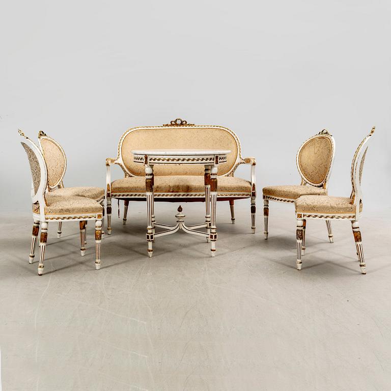 A Gustavian style six pcs sofa suit first half of the 20th century.