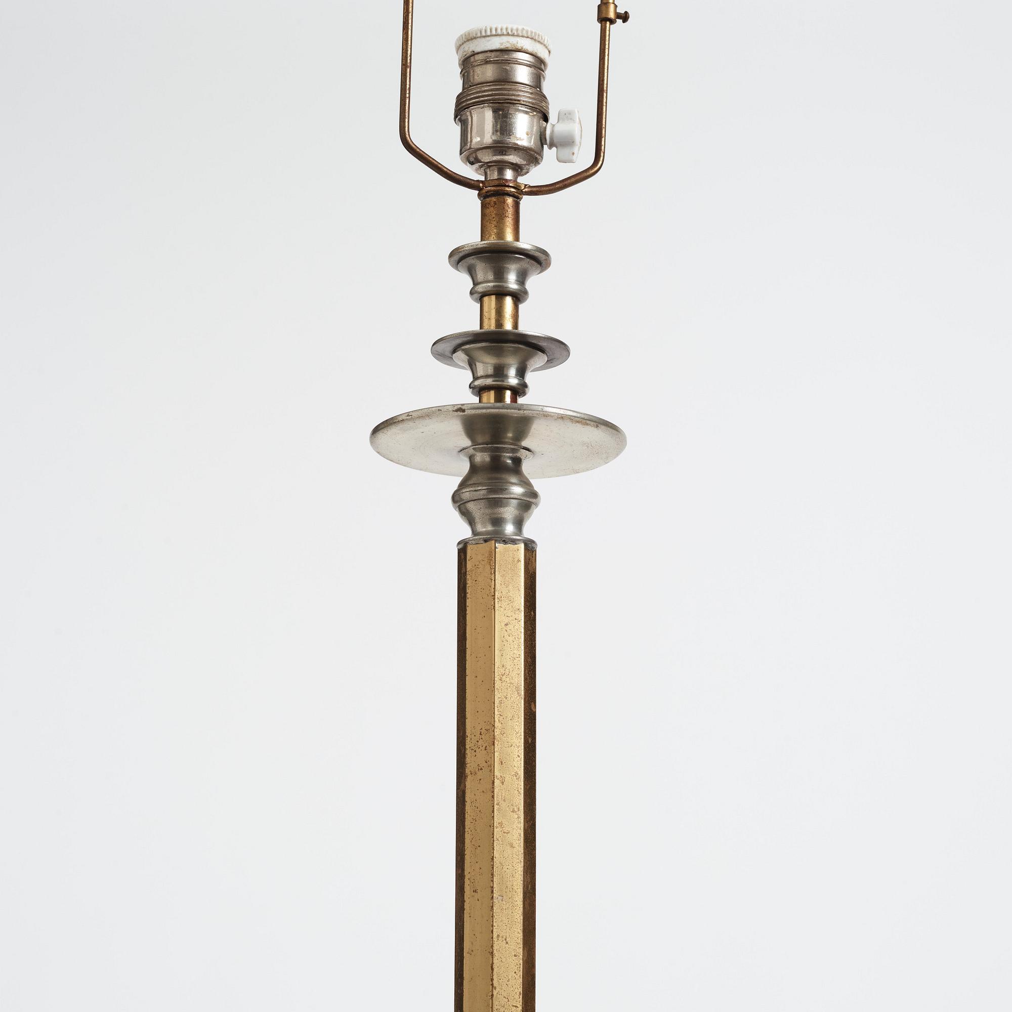 Nils Fougstedt, & Anna Petrus, a rare pewter and brass floor lamp, Svenskt Tenn, Stockholm 1929, model 763 A.