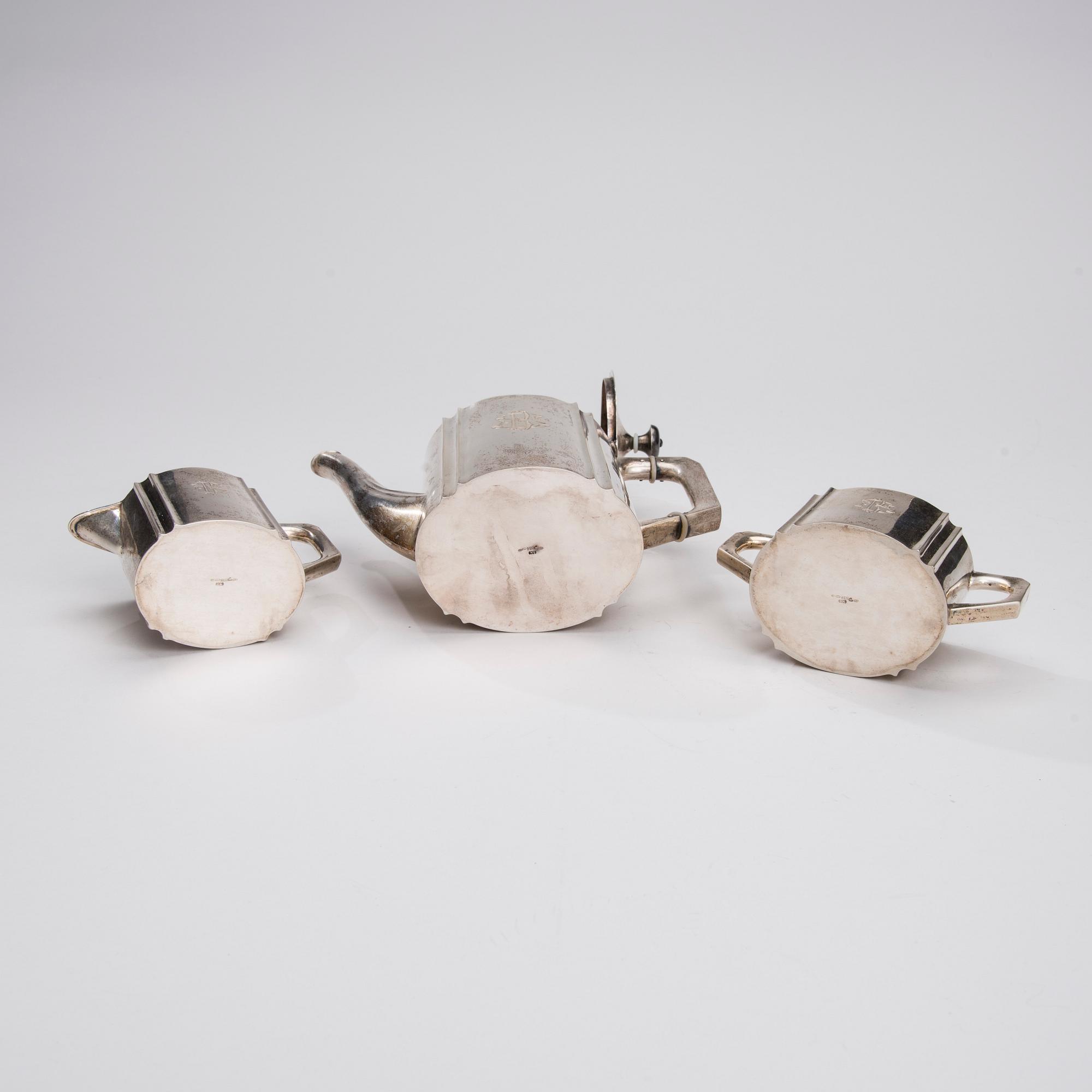 KAFFESERVIS, 3 delar, silver, Viktor Lindman, Helsingfors 1912. Tot vikt ca 672 g.