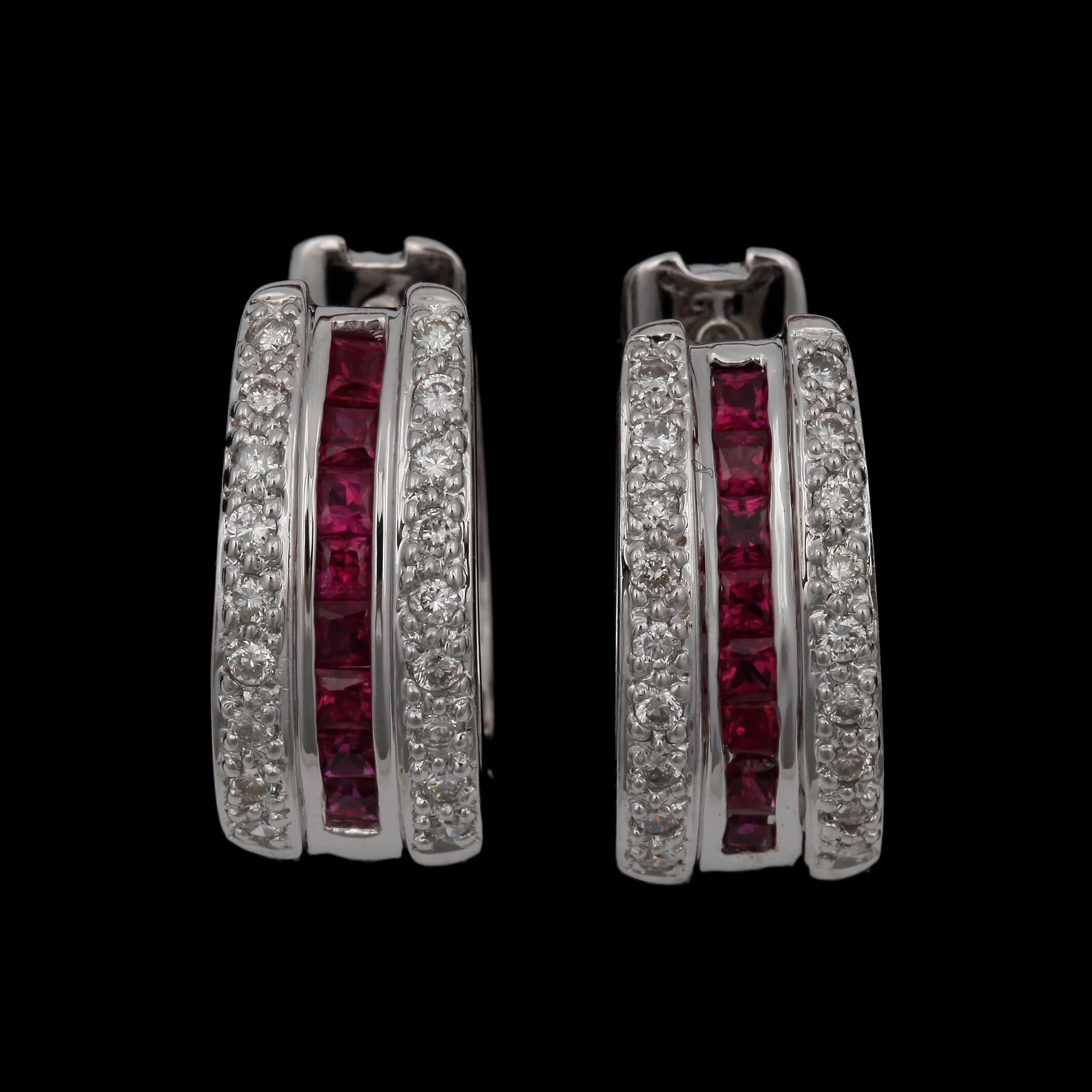 ÖRHÄNGEN, ett par, 18k vitguld med rubiner tot ca0,75ct och briljantslipade diamanter tot ca0,36ct. 2000-tal. Vikt 9,6g.