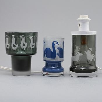 BORDSLAMPOR, 3 st, glas, Ove Sandeberg, Kosta, 1960/70-tal.