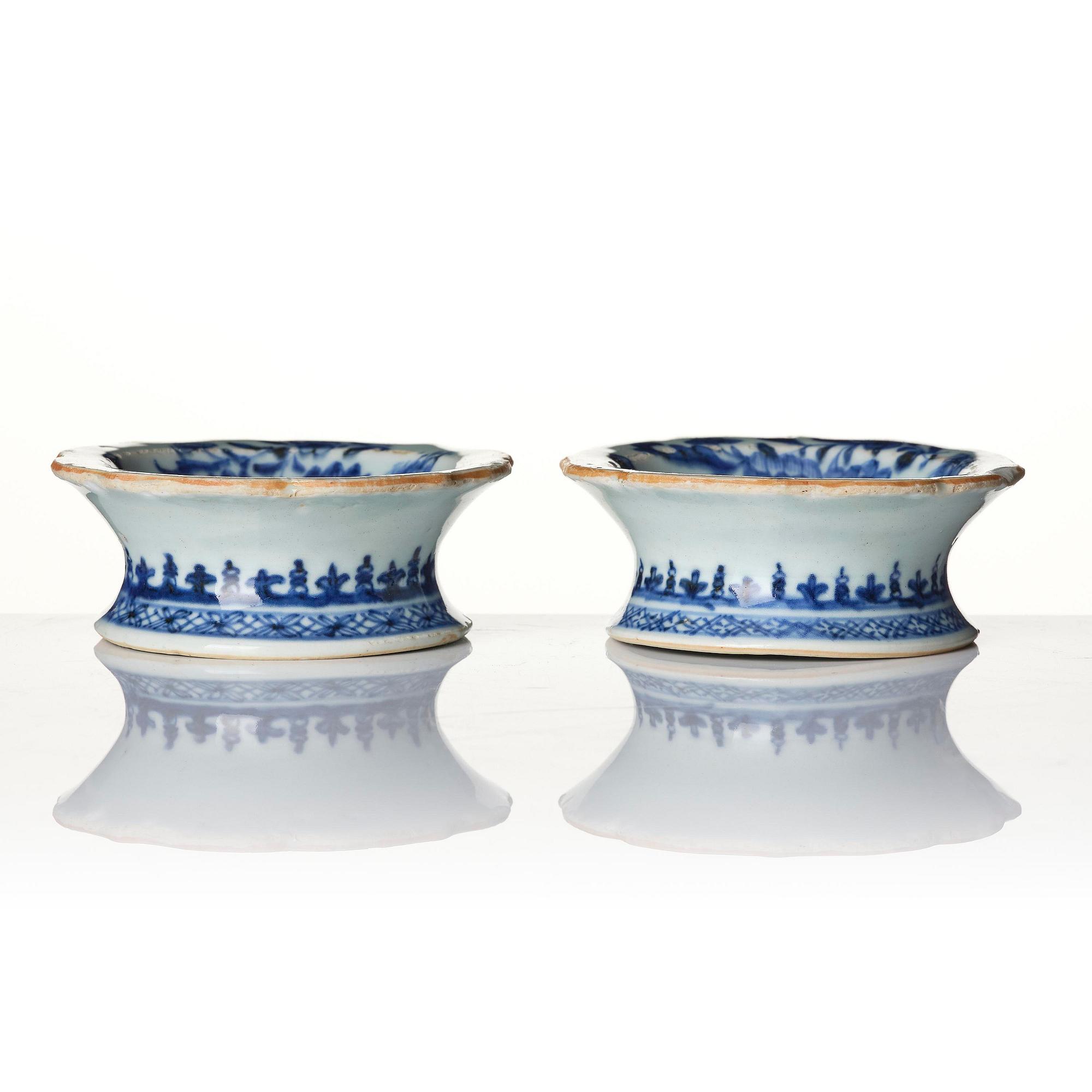 A pair of blue and white salts, Qing dynasty, Qianlong (1736-95).