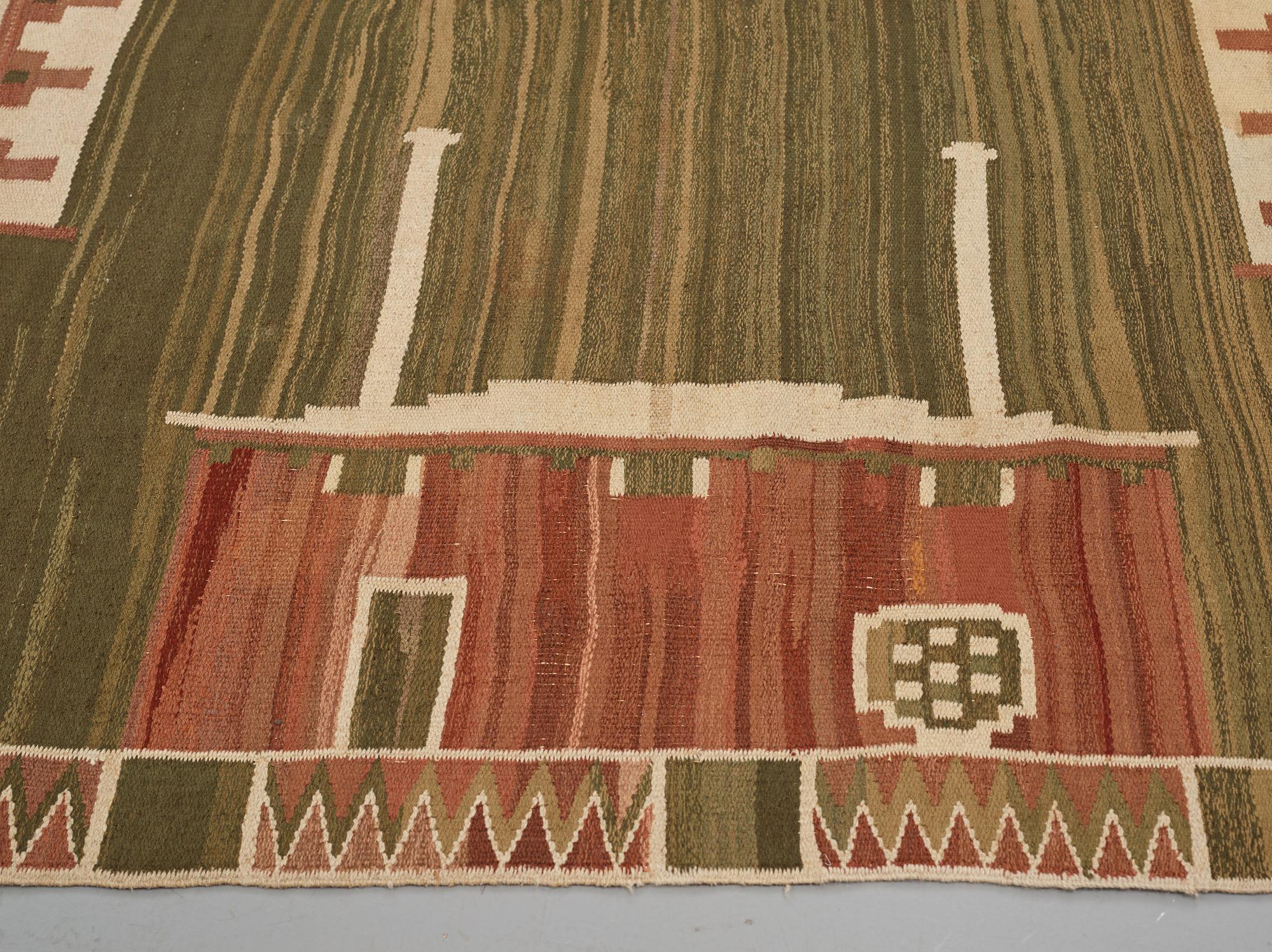 Barbro Nilsson, Matto,"Slottet", flat weave, ca 280-282 x 295,5-309,5 cm, designed by Barbro Nilsson, unsigned.