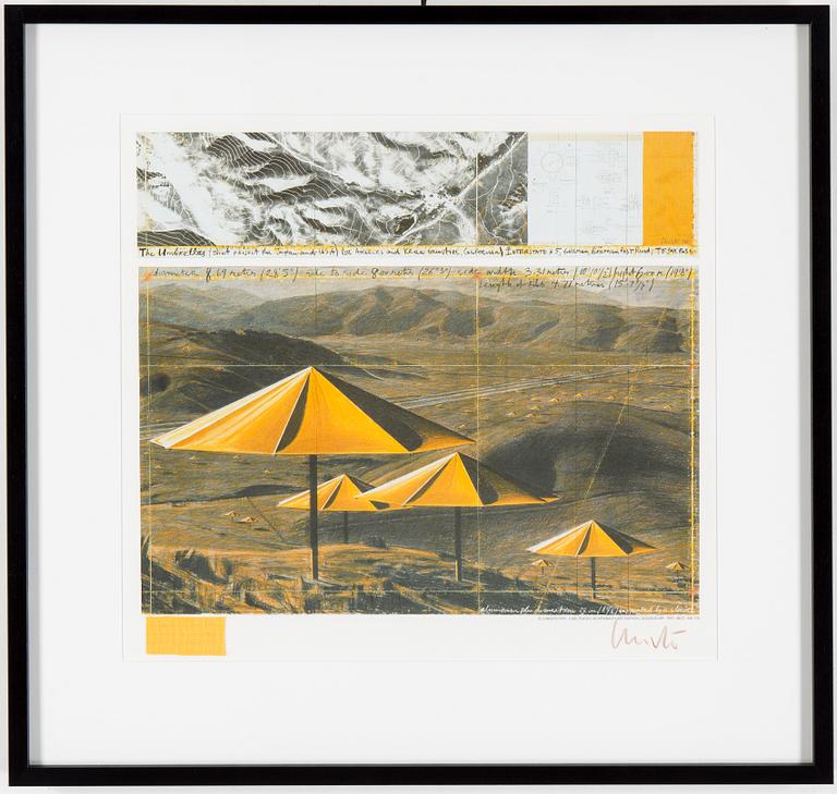 CHRISTO & JEANNE-CLAUDE, Diptych. Offset in colours with collage, 1991, signed.