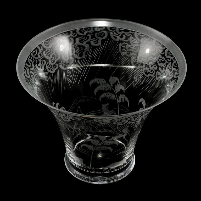 SKÅL, glas, "Åskväder", Edward Hald, Orrefors, omkring 1900-talets mitt.