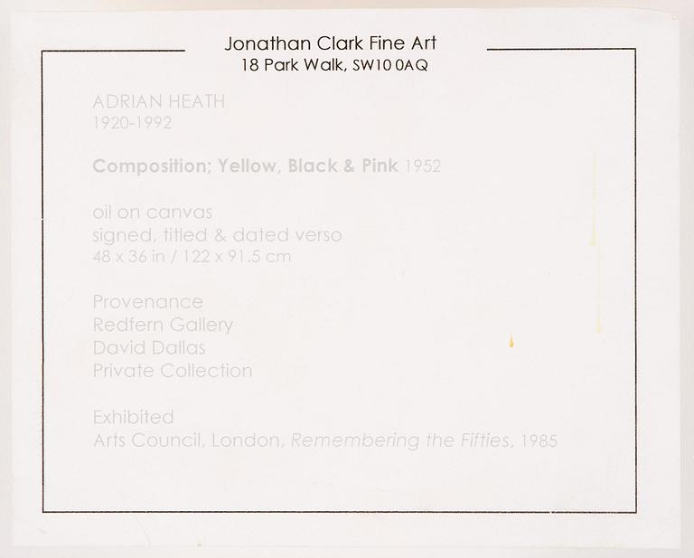 Adrian Heath, "Composition: Yellow, Black and Pink".