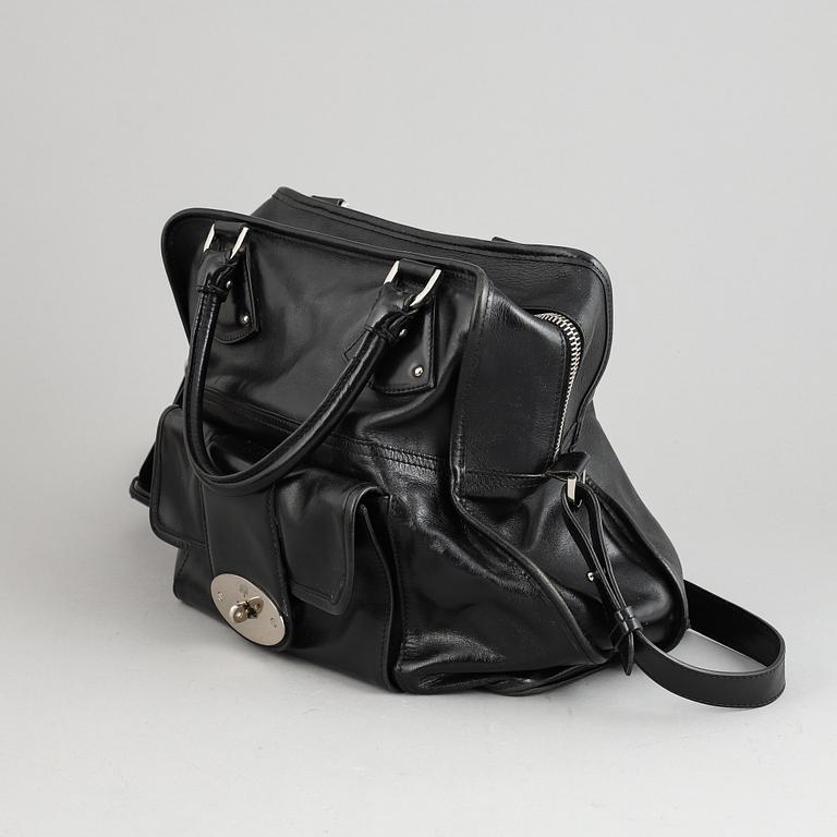 Mulberry, a black leather handbag.