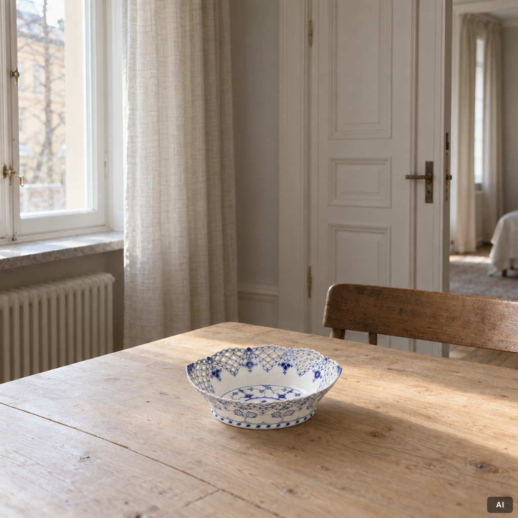 Royal Copenhagen, A pierced bowl, full lace, "Musselmalet", Denmark.