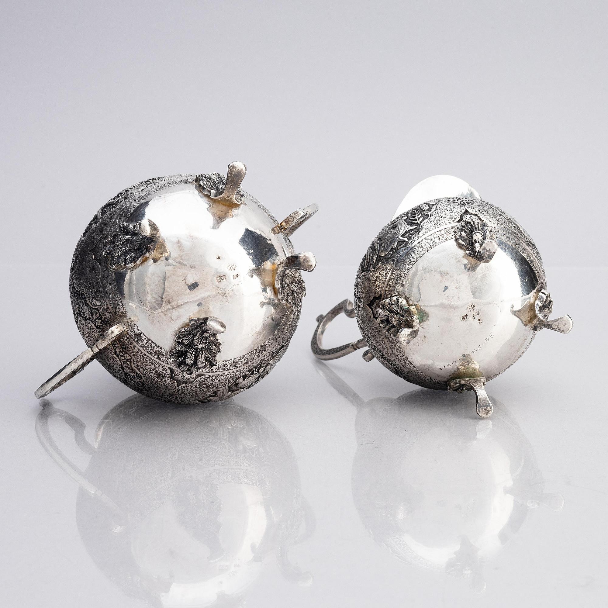 An 84 standard Persian (Iran) silver tea and coffee set, four pieces, first half of the 20th century.