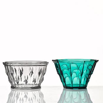 Simon Gate, two pressed glass bowls, Orrefors, Sweden 1930's.